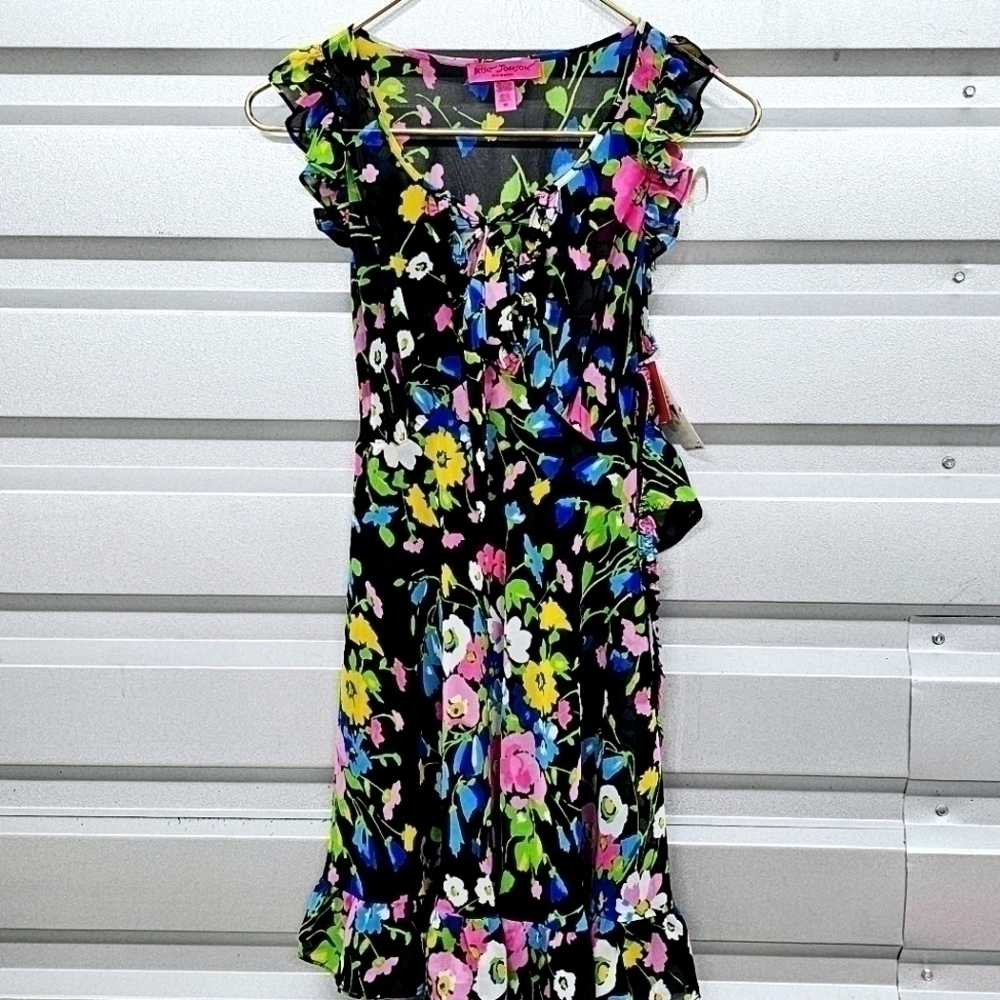 Y2K Betsey Johnson Black Floral Sleepwear Lingerie with Panties NEW WITH TAGS